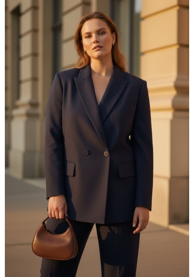 Hanezza Çift Düğmeli Blazer Ceket Plus Size Lacivert - 789093682 Lacivert