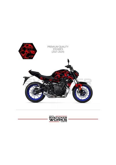 Mt-07 2021-2024 Kaplama Sticker Şimşek Yıldırım Motor Kaplama Modeli Hazır Kit 2021-2024 Uyumlu Kırmızı