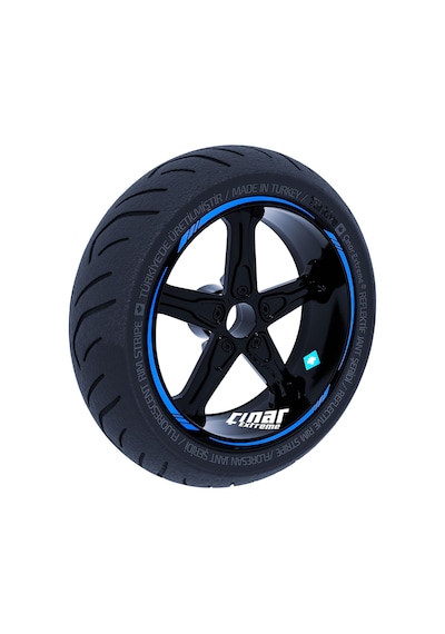 Azur Mavi 4 Parçalı Keskin Jant Şeridi Sticker Çınar Extreme