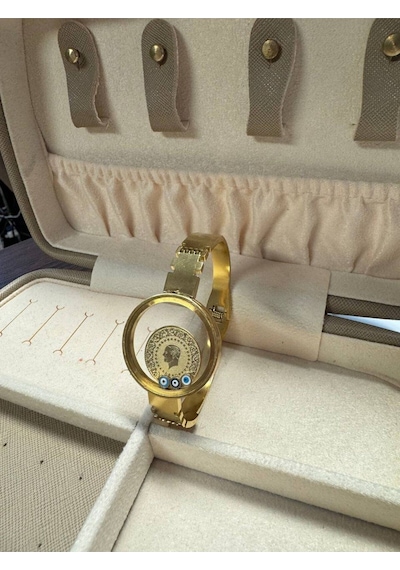 Çelik Gold Renk Kelepçe Figür Açılabilir Fanus Model Kadın Bileklik Antrasit