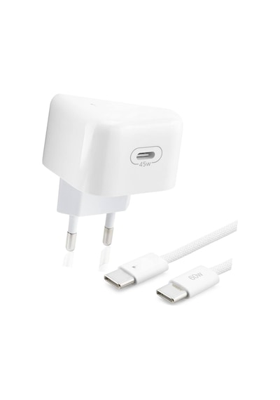 Type-c Hızlı Şarj Seti 45w Type-c Adaptörlü 1 M Örgülü Kablolu Beyaz Nd1014 Evimdeyokyok