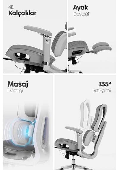 Okawa Titreşimli Masaj Destekli Ergonomik Çalışma Koltuğu - Gri