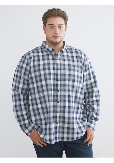 Lcwaıkıkı Classic Lacivert Büyük Beden Regular Fit Uzun Kollu Ekose Gabardin Erkek Gömlek