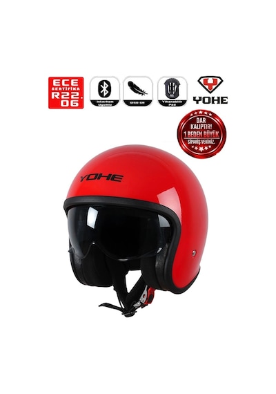 Yohe Motosiklet Kaskı 880-vespa-red-shıny Kırmızı