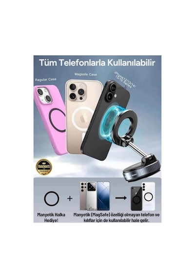 Audi A3 2003-2004-2005-2006-2007-2008-2009-2010-2011-2012-2013 Oto Telefon Tutucu, Güçlü Neomidyum Mıknatıslı, Kilitlenen Vakum Teknolojisi Siyah
