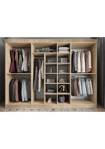 Etro Membran 7 Kapaklı Gardırop Montaj Dahil Meşe Beyaz 245 Cm