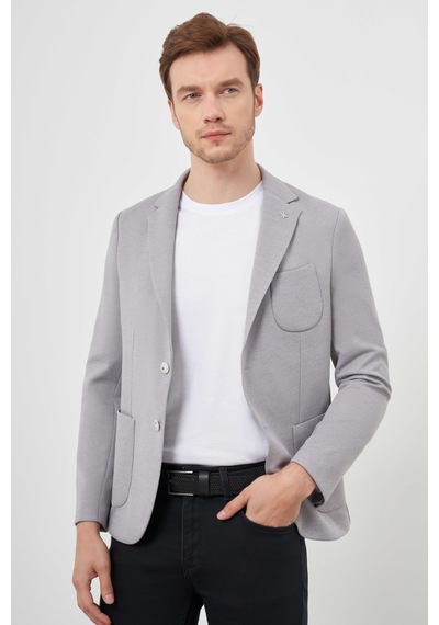 Morven Erkek Gri Örme Slim Fit Torba Cep Mono Yaka Spor Ceket 24ms002021100 Gri