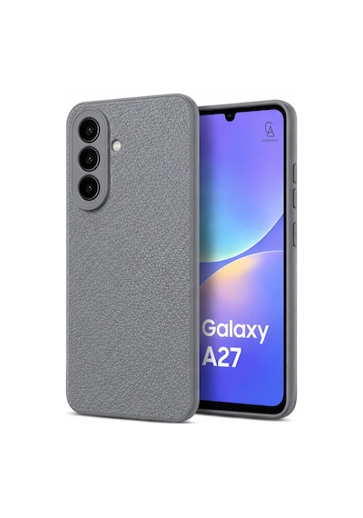 Samsung Galaxy A27 Uyumlu Deri Dokulu Yumuşak Silikon Telefon Kılıfı Kapak Gri