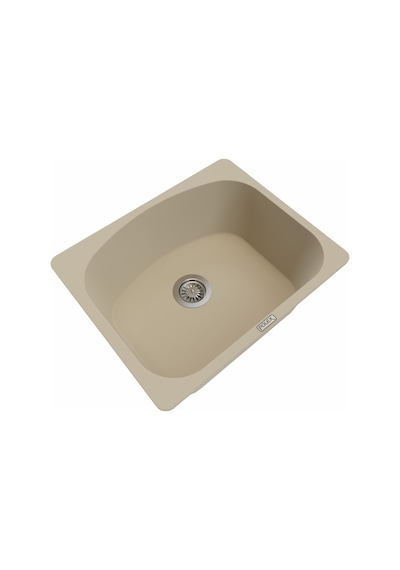 Polex Cristalüx Granit Evye P-OL60 Bej Tezgah Altı Ve Tezgah Üstü Kare Mutfak Evyesi 60x49.5 CM