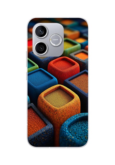 Honor 600 Lite Uyumlu Renkli Kare Puflar Baskılı Silikon Kılıf