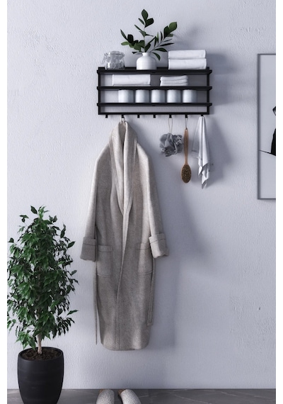 Sofya 2 Katlı Antrasit Raflı Askılık, Portmanto 43 Cm - 4 Askı Siyah