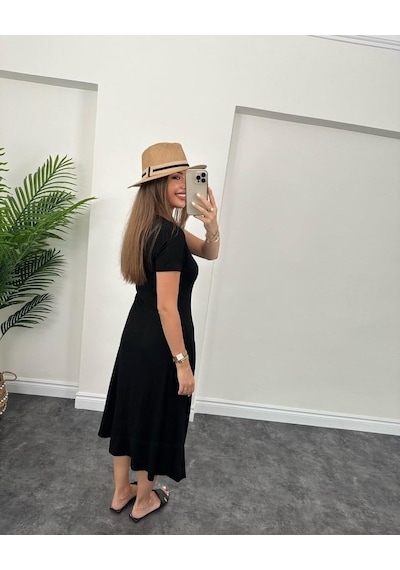 Kadın Kısa Kollu V Yaka Maxi Boy Elbise 124 Cm Çok Renkli