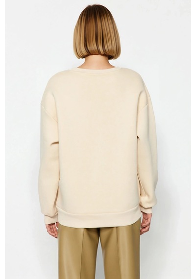 Benerly Kadın Bisiklet Yaka Düşük Kol Oversize Kalın Örme Sweatshirt Fonk Taş