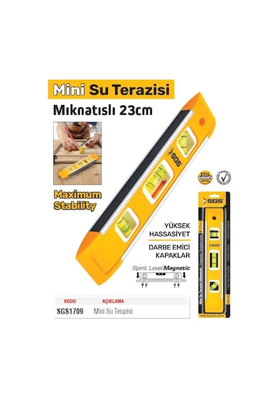 Sgs Mıknatıslı Mini Su Terazisi Alüminyum 23 Cm.