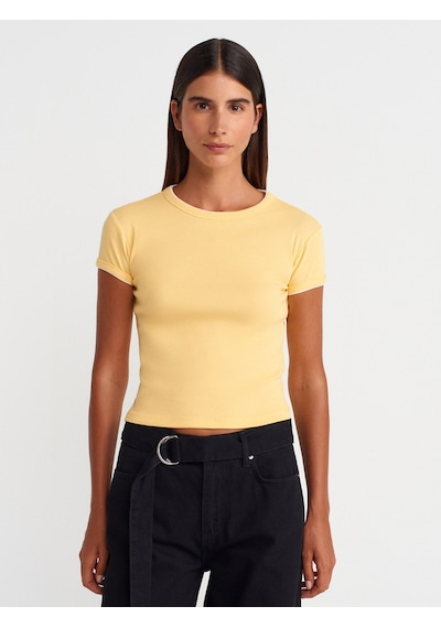 Dilvin 31750 Kontrast Kısa Kollu Tshirt-sarı Sari