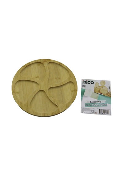 Yuvarlak 5 Bölmeli Ahşap Bambu Servis Sunum Tepsi - Tahtası 20 X 1.4cm Çok Renkli