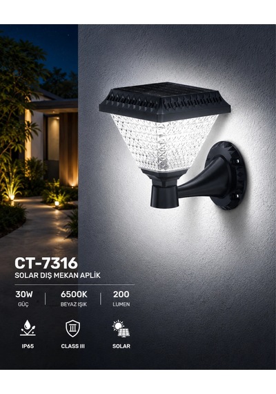 Cata Ct-7316 Solar Led Aplik 30w Beyaz Işık