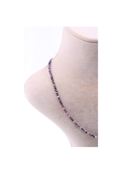 Safir Ve Yakut Taşlı Doğal Taş Kolye Bileklik Seti Fasetli Kesim 2-3 Mm Çok Renkli