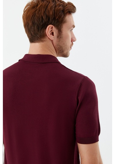 Sabri Özel Erkek Bordo Normal Kesim Regular Fit Viskon Dokuma Düğmeli Polo Yaka Tişört