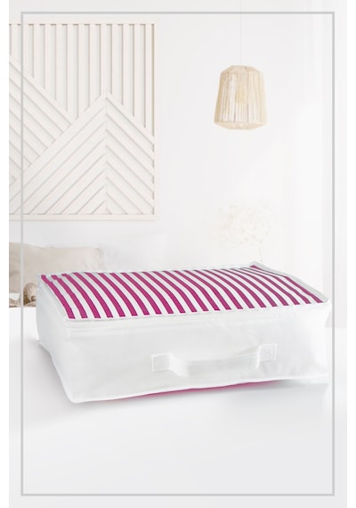 Vedsey Orta Boy Pembe Çizgili Hurç & Baza Altı -dolap İçi -sandık İçi Düzenleyici 3 Lü Set 53x44x20cm Pembe