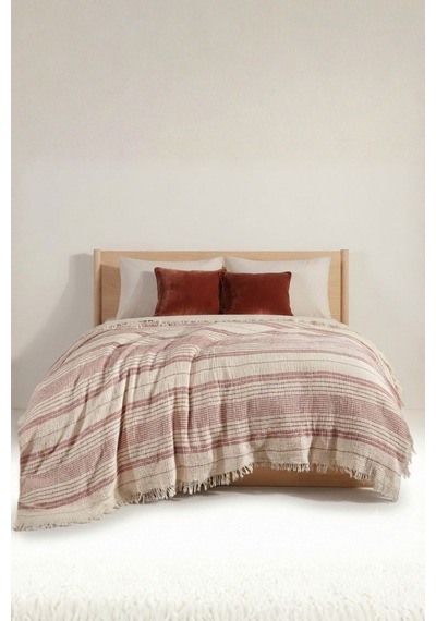 Natura Soft Ekru 4 Kat Müslin Çift Kişilik Yatak Örtüsü 220x230 Cm %100 Pamuk Çok Amaçlı Koltuk Örtüsü Ve Tv Battaniyesi Gül Kurusu