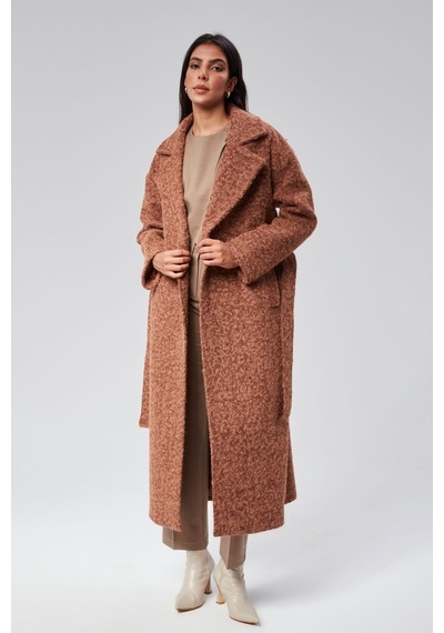 Kadın Buklet Kaşe Oversize Kaban Kahverengi