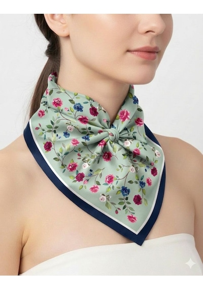 Tarzını Seç Lacivert Gül Fular / Bandana / Aksesuar 48x48 Cm