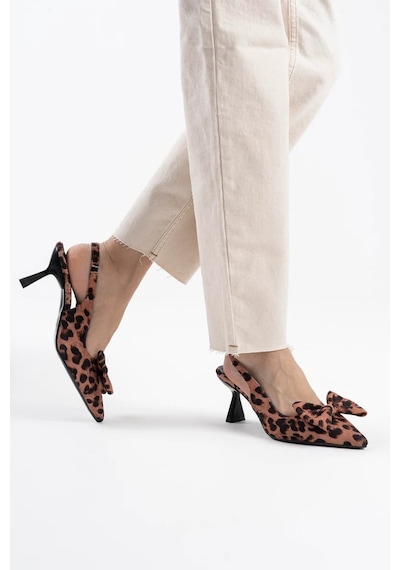 Trendella Leopar Fiyonklu Kitten Topuklu Slingback Kadın Ayakkabı Tr08ms24d Siyah