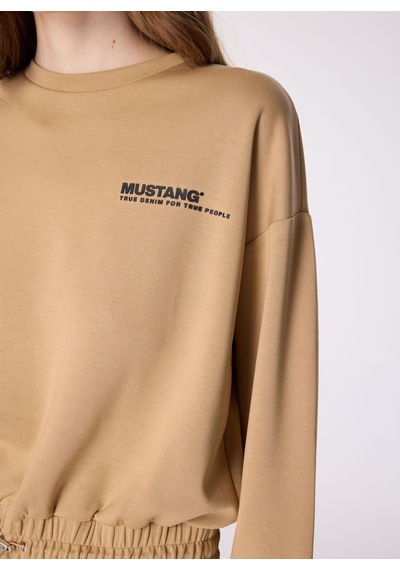 Mustang Bej Kadın Bisiklet Crop Baskılı Sweatshirt M4wl-swt-1013
