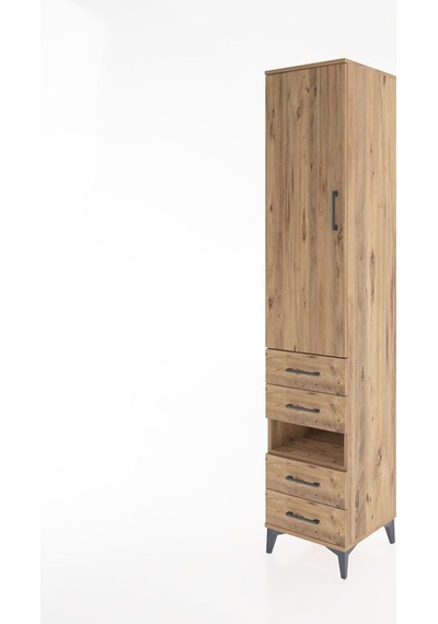 Hyperion Dolap 3 Raflı 4 Çekmeceli Tek Askılı 44x44x221 Çam-çam Çam