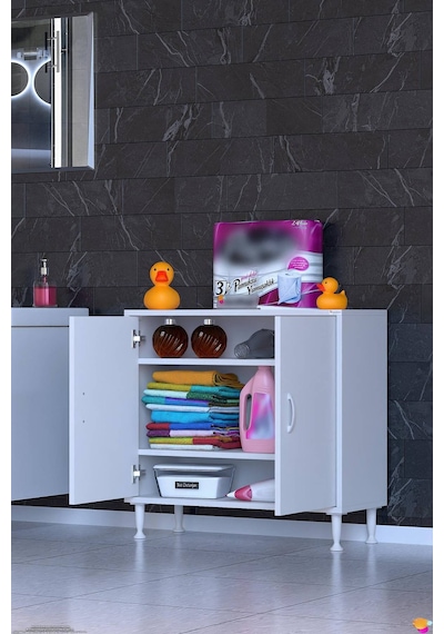 Söke 75 Cm Çok Amaçlı Kapaklı 2 Raflı 3 Bölmeli Şifonyer Dolap Beyaz