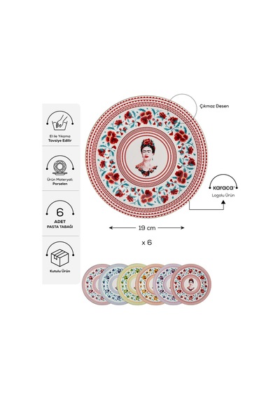 Karaca Frida Kahlo 6 Parça Porselen Pasta Seti 19 Cm
