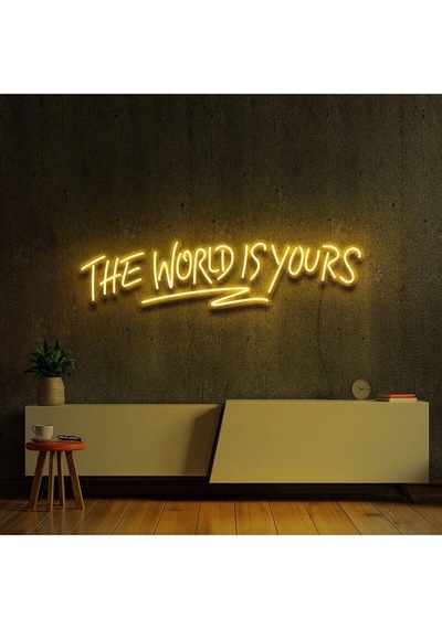 The World Is Yours Yazılı Neon Tabela Sarı