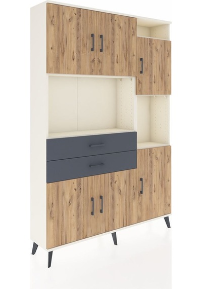 Arges Dolap 9 Raflı 2 Çekmeceli 6 Kapaklı 132x30x195 Aytaşı-çam/antrasit Atlas Çam/antrasıt