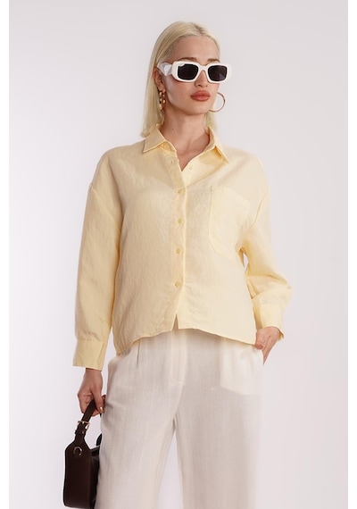 Madmext Sarı Çizgili Oversize Kadın Gömlek Mg2093 Sarı