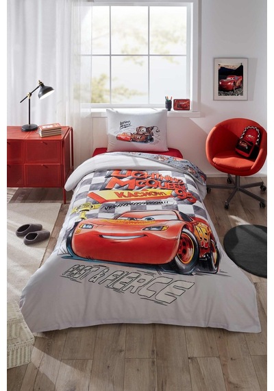 Cars Fast Disney Lisanslı Tek Kişilik Lastikli Çarşaf Çocuk Nevresim Takımı Gri