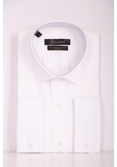 Aclassics Erkek Beyaz Slim Fit Saten Pamuk Cepsiz Gömlek