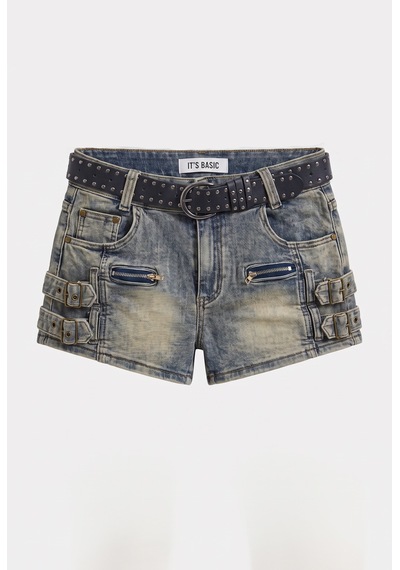 Kadın Kot Renk Süper Mini Özel Tasarım Denim Şort Mavi