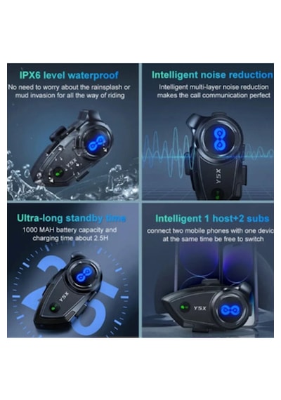Vothoon Y5-x 1000mah Motosiklet Intercom Mavi - Siyah