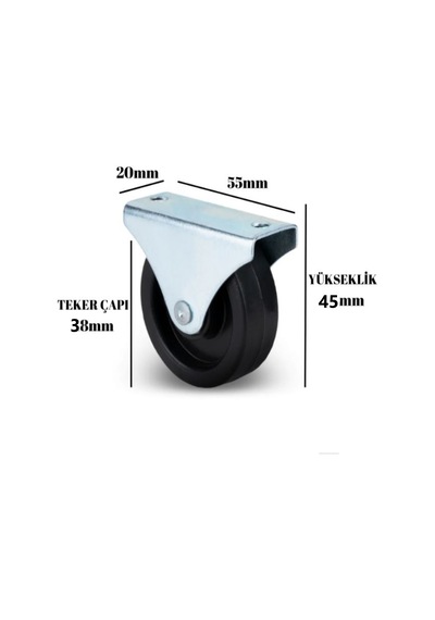 Sabit Tabanlı Masa Tekeri Sehpa Ve Dolap Tekeri Teker Çapı:38mm Yükseklik:50mm 4 Adet Gri - Siyah