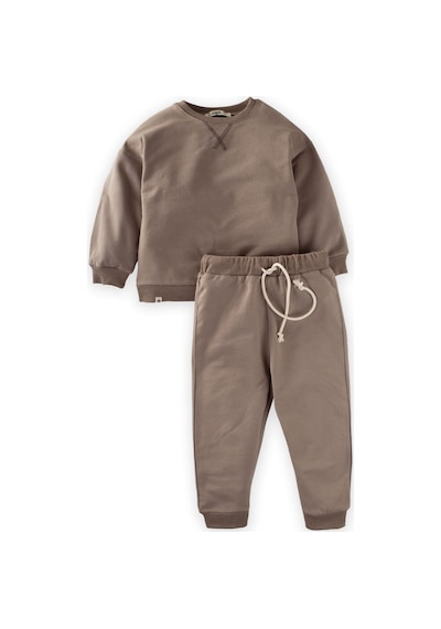Cigit Basic Karyoka Detaylı Sweatshirt Takım 3-8 Yaş Vizon Vizon
