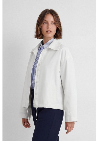 Nauvè Kısa Düğmeli Oversize Trençkot Beyaz