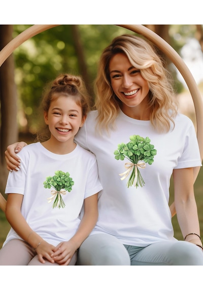 Aselinda Yonca Baskılı Anne Kız T-shirt -kombin Tekli Üründür Kombin Yapmak Için 2 Adet Sepete Ekleyiniz Beyaz