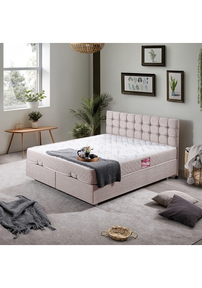 Venedik Çift Kişilik Baza Başlık Letto Yatak Seti - Krem 160 x 200