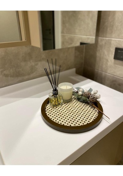 Rattan Hazeran Yuvarlak Tepsi Kahverengi %100 Doğal Hazeran