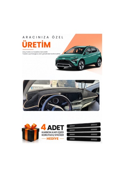 Hyundai Bayon 2021-2026 Uyumlu Torpido Koruma Örtüsü Oto Kılıfı - Siyah Bej
