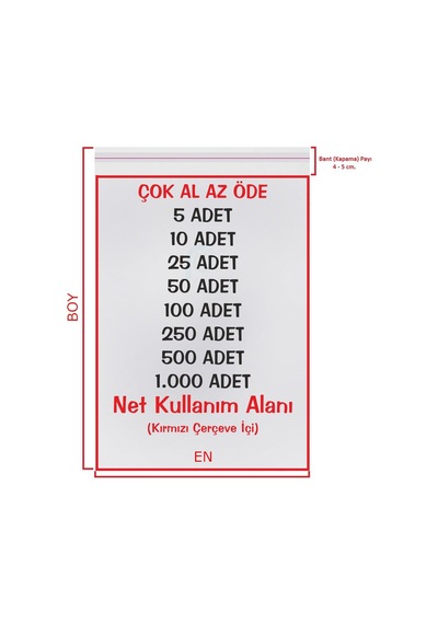 50X65+5 Cm. 50X70 Şeffaf Bantlı Jelatin - Yapışkanlı Poşet Mikt 50 Adet