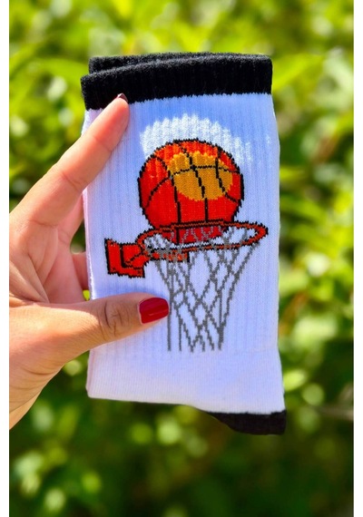Lousocks Unisex Basketbol Desenli 3'lü Tenis Spor Çorap Beyaz
