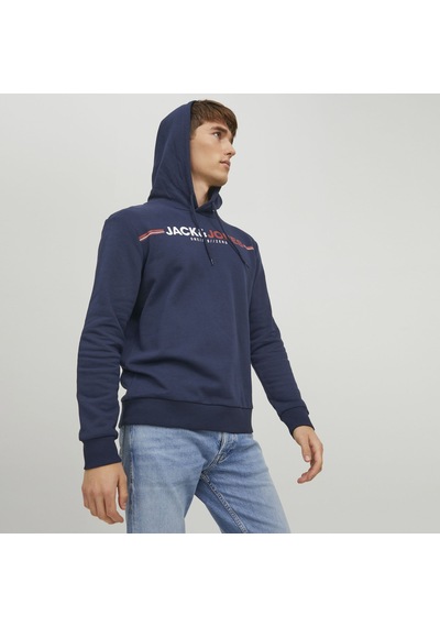 Jack & Jones Kapüşonlu Logo Baskılı Sweatshirt- Frederik 12219814 Navy Blazer Lacivert
