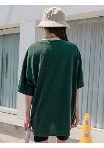 Kadın Yeşil Oversize Old School T-shirt - Oversize Baskılı Yeşil